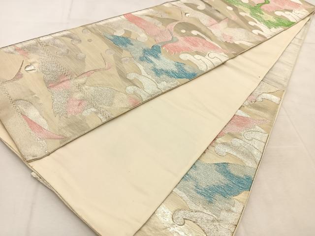 平和屋着物◎六通柄袋帯 飛鶴立波文 銀糸 正絹 逸品 BAAU9037yc