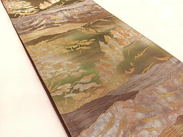 平和屋着物◎六通柄袋帯 遠山樹林文 金銀糸 引箔 正絹 逸品 BAAU9038yc