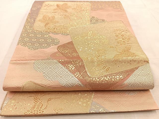 平和屋着物◎六通柄袋帯 光悦色紙重ね文 金銀糸 正絹 逸品 BAAU9047yc