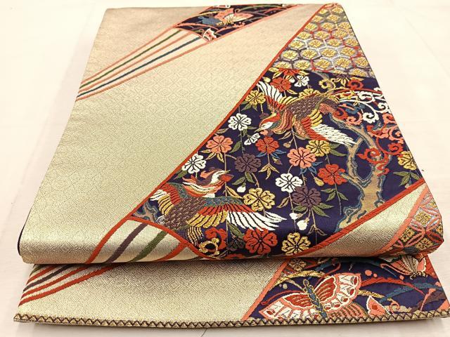 平和屋着物◎六通柄袋帯 唐織 元禄鳳凰桜文 金銀糸 正絹 逸品 BAAU9051yc