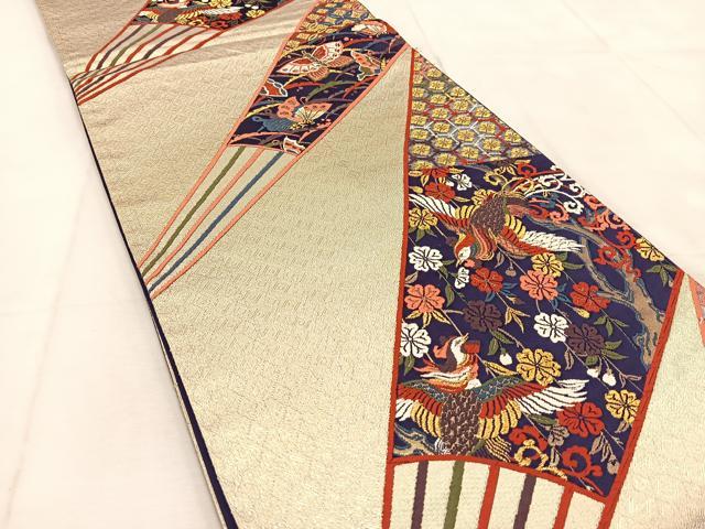 平和屋着物◎六通柄袋帯 唐織 元禄鳳凰桜文 金銀糸 正絹 逸品 BAAU9051yc