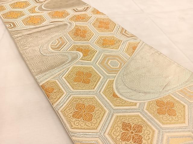 平和屋着物◎六通柄袋帯 唐織 亀甲花菱文 金銀糸 正絹 逸品 BAAU9053yc
