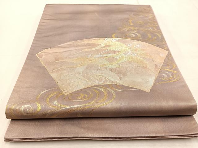 平和屋着物◎太鼓柄袋帯 飛鶴地紙流水文 金銀彩 引箔 正絹 逸品 BAAU9066yc