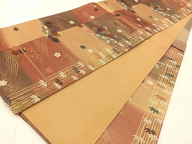 平和屋着物◎六通柄袋帯 唐織 片輪車花文 金糸 正絹 逸品 BAAU9067yc