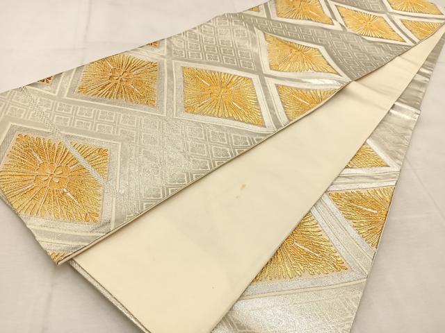 平和屋着物◎六通柄袋帯 雪輪笹花文 金銀糸 正絹 逸品 BAAU9069yc