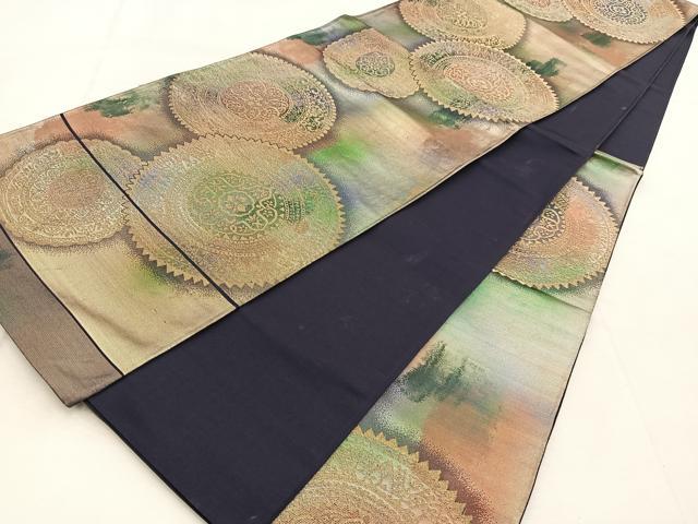 平和屋着物◎六通柄袋帯 花絵皿 金銀糸 引箔 正絹 逸品 BAAU9084yc