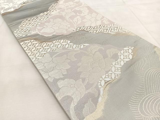 平和屋着物◎六通柄袋帯 吉祥更紗花唐草文 銀糸 正絹 逸品 BAAU9100yc