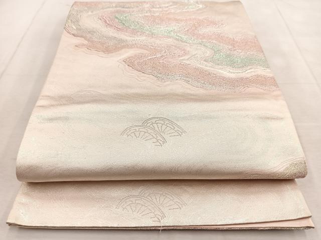 平和屋着物◎六通柄袋帯 片輪車文 金銀糸 正絹 逸品 BAAU9105yc