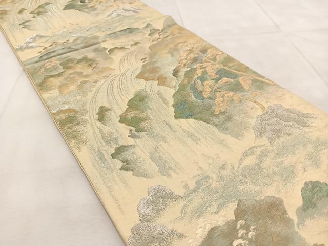 平和屋着物◎西陣 六通柄 本袋帯 流水風景文 金銀糸 正絹 逸品 BAAU9108yc