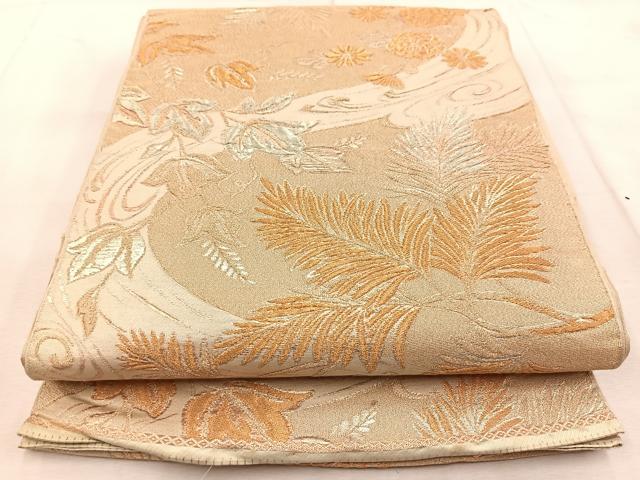 平和屋着物◎六通柄 京袋帯 本袋帯 流水草花文 金銀糸 BAAU9111yc