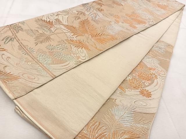 平和屋着物◎六通柄 京袋帯 本袋帯 流水草花文 金銀糸 BAAU9111yc