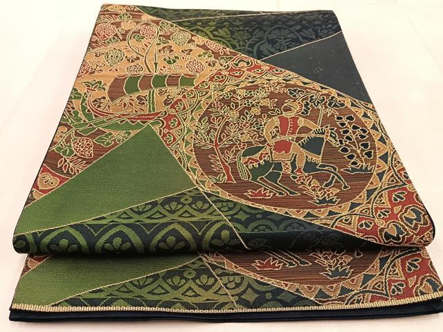 平和屋着物◎西陣 六通柄袋帯 狩猟文 金糸 引箔 正絹 逸品 BAAU9117yc