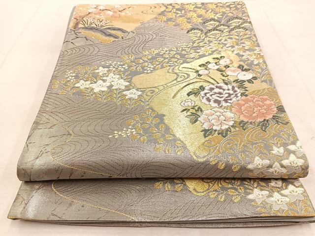 平和屋着物◎六通柄袋帯 唐織 破れ色紙花文 金銀糸 正絹 逸品 BAAU9124yc