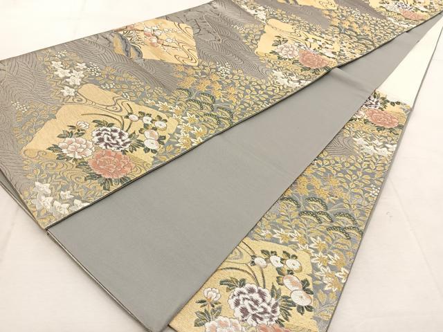 平和屋着物◎六通柄袋帯 唐織 破れ色紙花文 金銀糸 正絹 逸品 BAAU9124yc