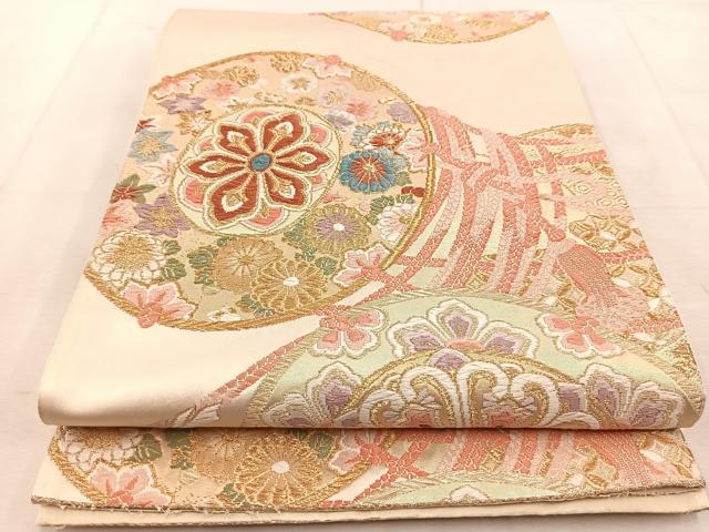 平和屋着物◎六通柄袋帯 唐織 大展覧 鼓花文 金糸 正絹 逸品 BAAU9130yc