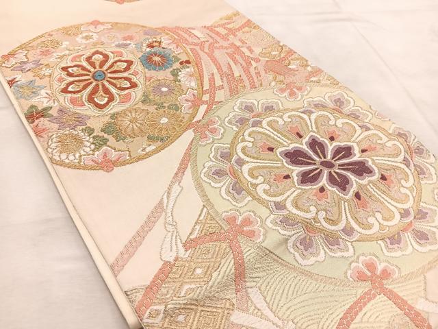 平和屋着物◎六通柄袋帯 唐織 大展覧 鼓花文 金糸 正絹 逸品 BAAU9130yc