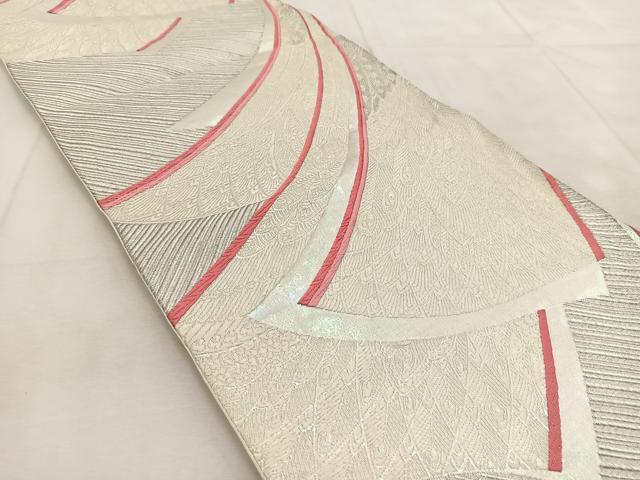 平和屋着物◎六通柄袋帯 唐織 熨斗孔雀羽文 銀糸 正絹 逸品 BAAU9131yc