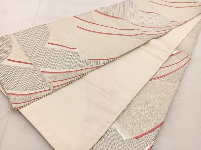 平和屋着物◎六通柄袋帯 唐織 熨斗孔雀羽文 銀糸 正絹 逸品 BAAU9131yc