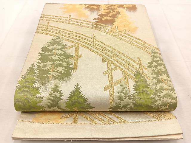 平和屋着物◎西陣 六通柄袋帯 渡橋風景文 金銀糸 正絹 逸品 BAAU9139yc