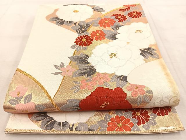 平和屋着物◎六通柄袋帯 唐織 吉祥花文 金糸 正絹 逸品 BAAU9143yc