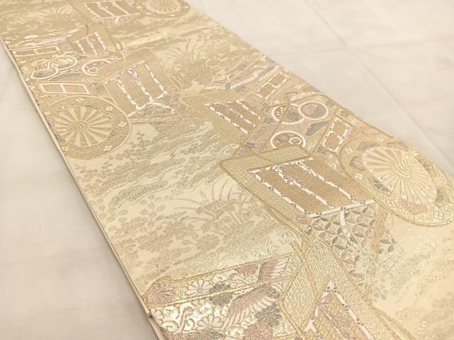 平和屋着物◎六通柄袋帯 唐織 御所車能衣文 金銀糸 正絹 逸品 BAAU9150yc