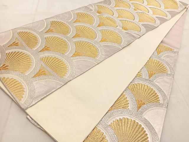 平和屋着物◎六通柄袋帯 菊青海波 金銀糸 正絹 逸品 BAAU9151yc