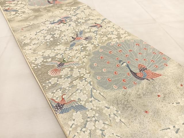 平和屋着物◎六通柄袋帯 唐織 梅花孔雀文 九百錦 プラチナ箔 正絹 逸品 BAAU9152yc