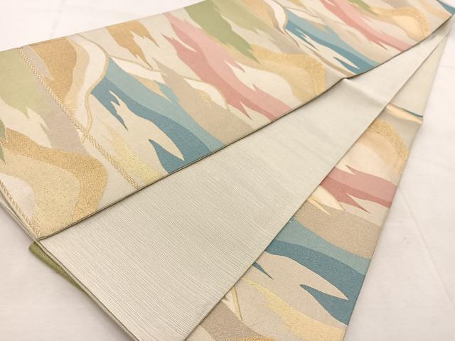 平和屋着物◎六通柄袋帯 重ね山文 金銀糸 正絹 逸品 BAAU9157yc