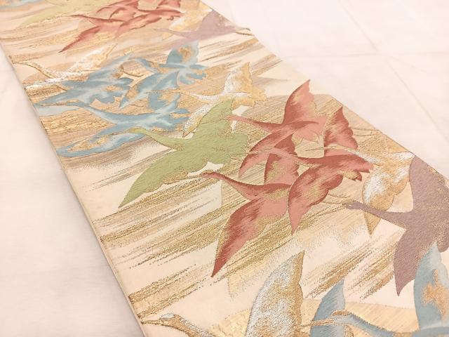 平和屋着物◎六通柄袋帯 群鶴 金銀糸 正絹 逸品 BAAU9169yc