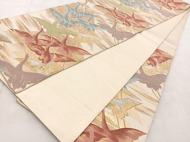 平和屋着物◎六通柄袋帯 群鶴 金銀糸 正絹 逸品 BAAU9169yc
