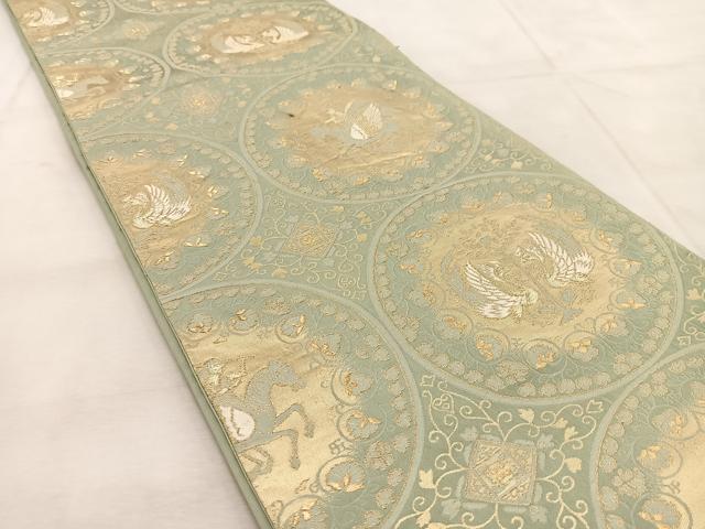平和屋着物◎六通柄袋帯 人物花鳥丸文 金糸 正絹 逸品 BAAU9174yc
