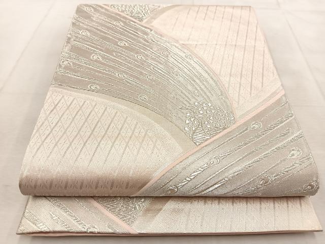 平和屋着物◎六通柄袋帯 孔雀 銀糸 正絹 逸品 BAAU9179yc