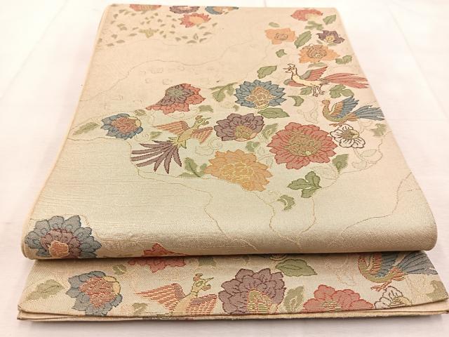 平和屋着物◎六通柄袋帯 更紗花鳥文 金糸 正絹 逸品 BAAU9206yc