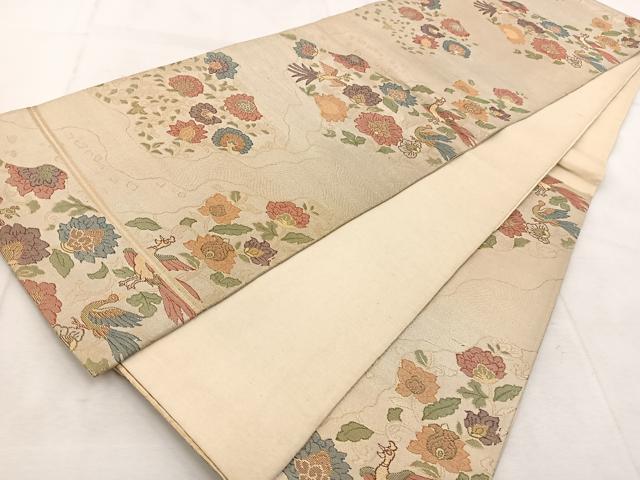 平和屋着物◎六通柄袋帯 更紗花鳥文 金糸 正絹 逸品 BAAU9206yc