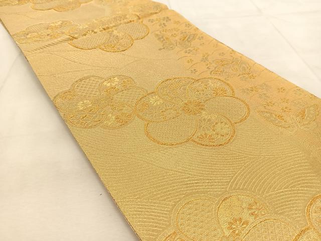 平和屋着物◎六通柄袋帯 菊舞蝶文 金糸 正絹 逸品 BAAU9218yc