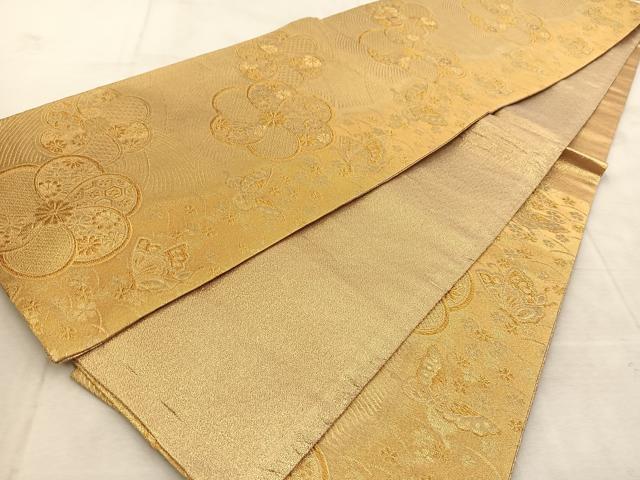 平和屋着物◎六通柄袋帯 菊舞蝶文 金糸 正絹 逸品 BAAU9218yc