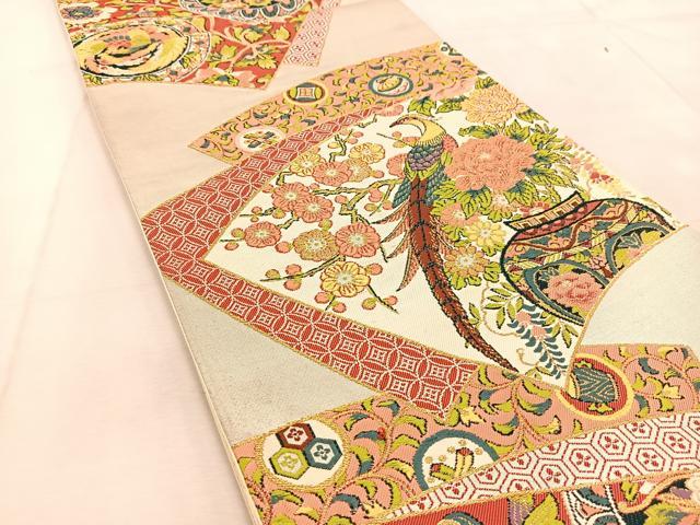 平和屋着物◎六通柄袋帯 唐織 地紙飾花文 金銀糸 正絹 逸品 BAAU9221yc