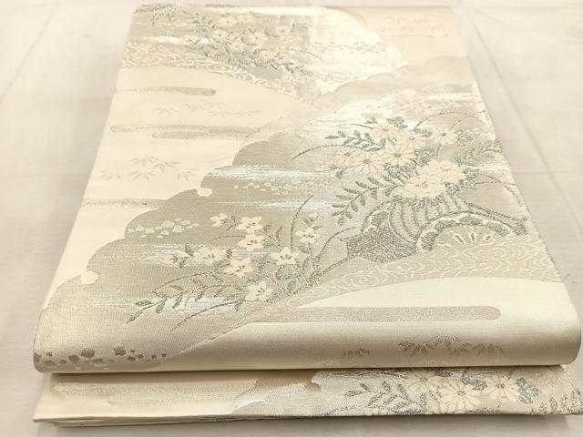 平和屋着物◎六通柄袋帯 唐織 雪輪花車文 銀糸 正絹 逸品 BAAU9236yc