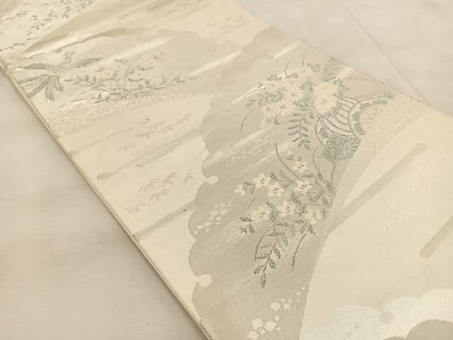 平和屋着物◎六通柄袋帯 唐織 雪輪花車文 銀糸 正絹 逸品 BAAU9236yc