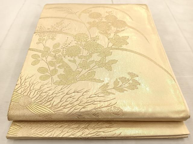 平和屋着物◎六通柄袋帯 紫垣秋草文 金糸 正絹 逸品 BAAU9237yc