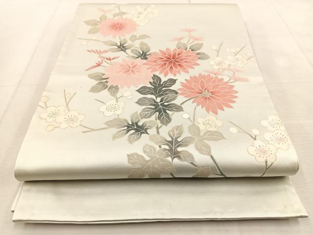 平和屋着物◎太鼓柄袋帯 作家物 手描き 枝花文 正絹 逸品 BAAU9241yc