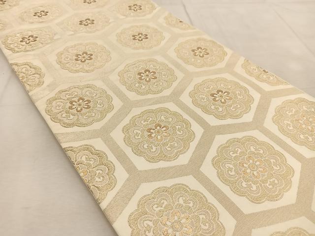 平和屋着物◎六通柄袋帯 亀甲花文 金糸 正絹 逸品 BAAU9247yc