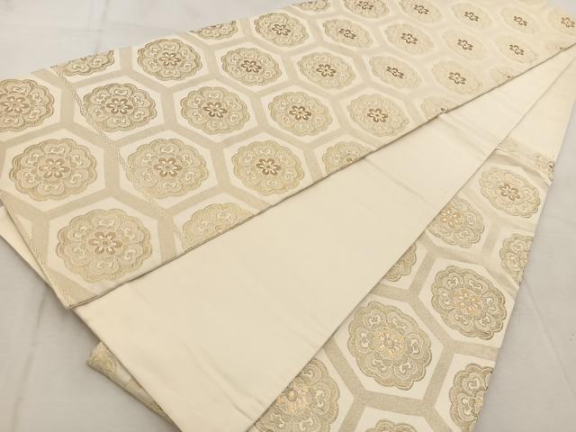 平和屋着物◎六通柄袋帯 亀甲花文 金糸 正絹 逸品 BAAU9247yc