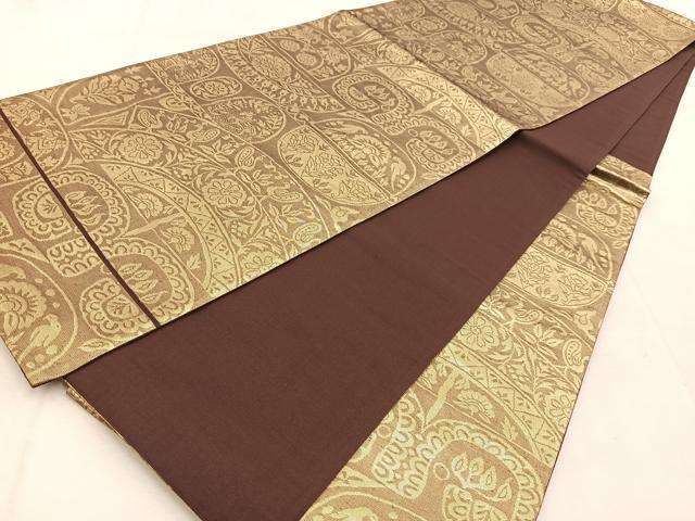 平和屋着物◎六通柄袋帯 動物更紗花文 金糸 正絹 逸品 BAAU9248yc