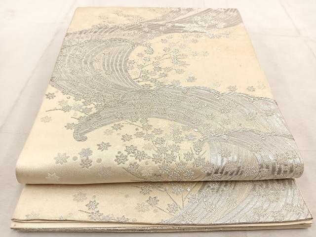 平和屋着物◎六通柄袋帯 立波楓文 銀糸 正絹 逸品 BAAU9256yc