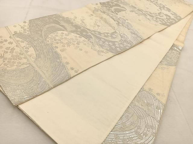 平和屋着物◎六通柄袋帯 立波楓文 銀糸 正絹 逸品 BAAU9256yc
