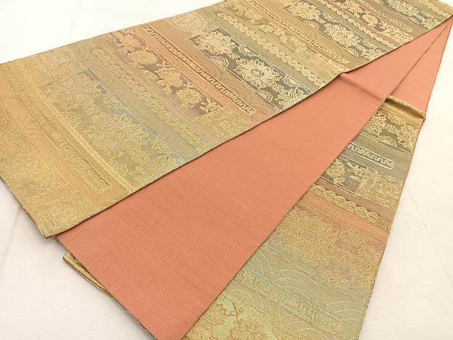 平和屋着物◎六通柄袋帯 更紗花鳥文 金銀糸 引箔 正絹 逸品 BAAU9277yc