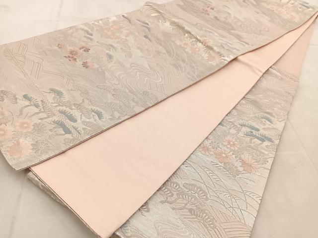 平和屋着物◎六通柄袋帯 唐織 流水草花文 銀糸 正絹 逸品 BAAU9278yc