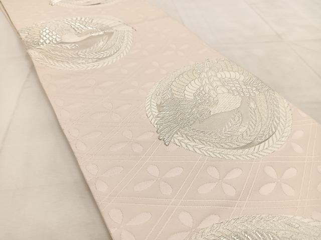 平和屋着物◎六通柄袋帯 唐織 鳳凰丸文 銀糸 正絹 逸品 BAAU9287yc