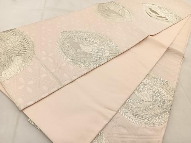 平和屋着物◎六通柄袋帯 唐織 鳳凰丸文 銀糸 正絹 逸品 BAAU9287yc